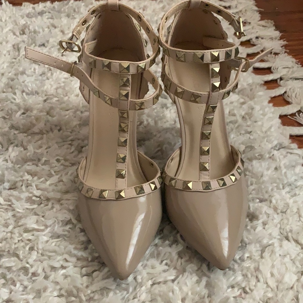 New gold studded nude heels